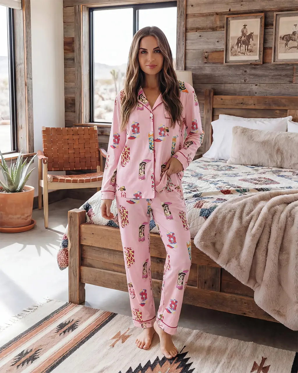 SOLACE CHICWestern Cowgirl Boots Print Pajama Set