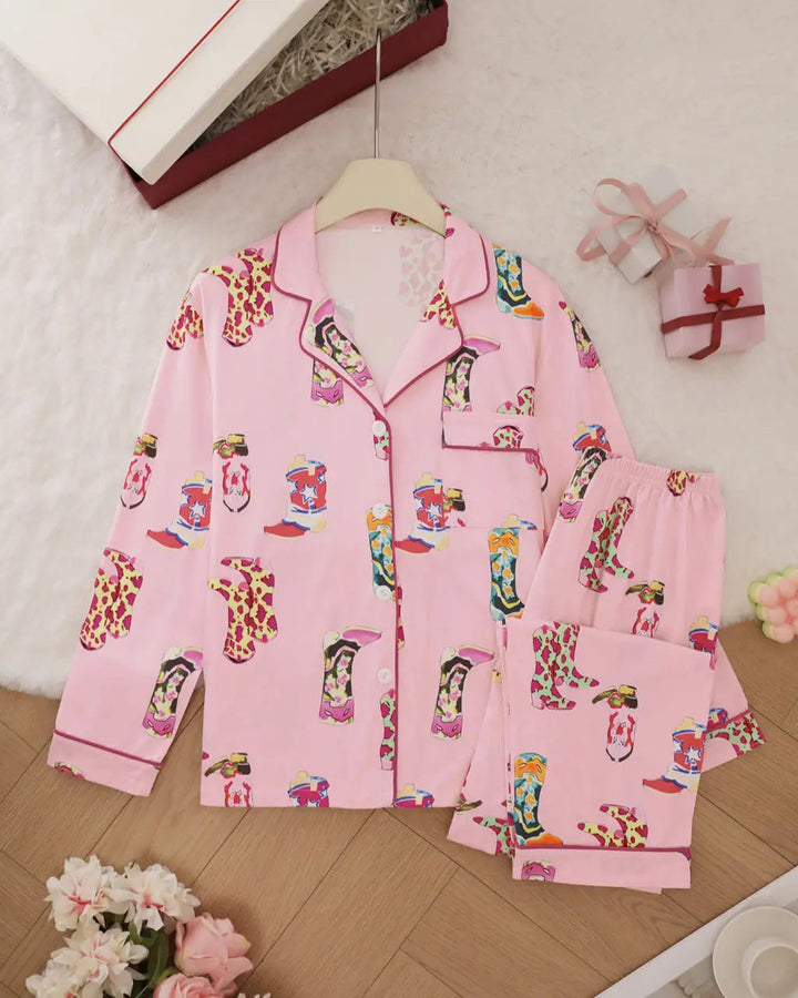SOLACE CHICWestern Cowgirl Boots Print Pajama Set