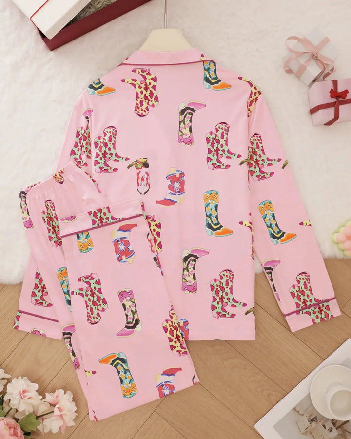 SOLACE CHICWestern Cowgirl Boots Print Pajama Set