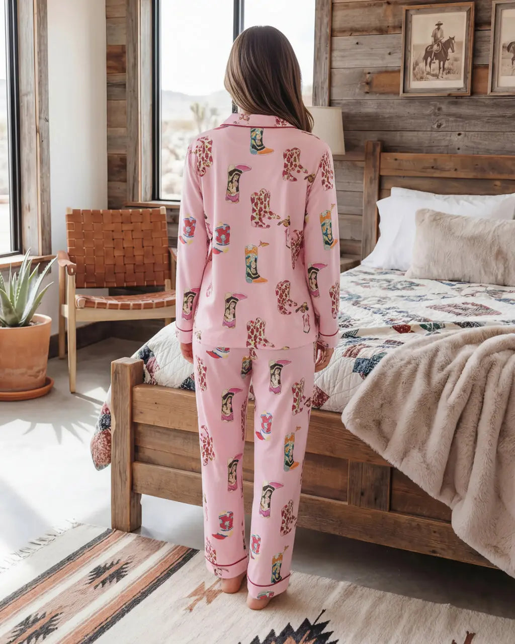 SOLACE CHICWestern Cowgirl Boots Print Pajama Set