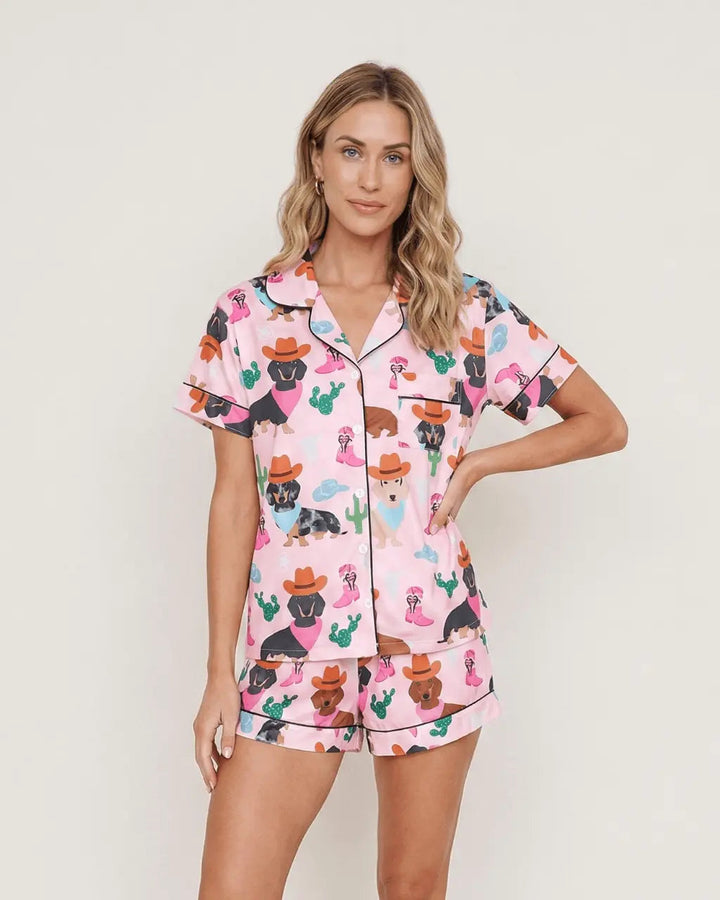 SOLACE CHICCowgirl Dachshund Dog Cactus Print Pajama Set