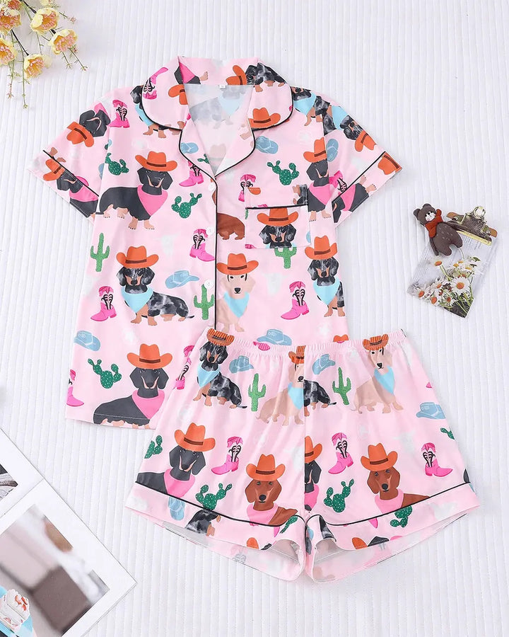 SOLACE CHICCowgirl Dachshund Dog Cactus Print Pajama Set