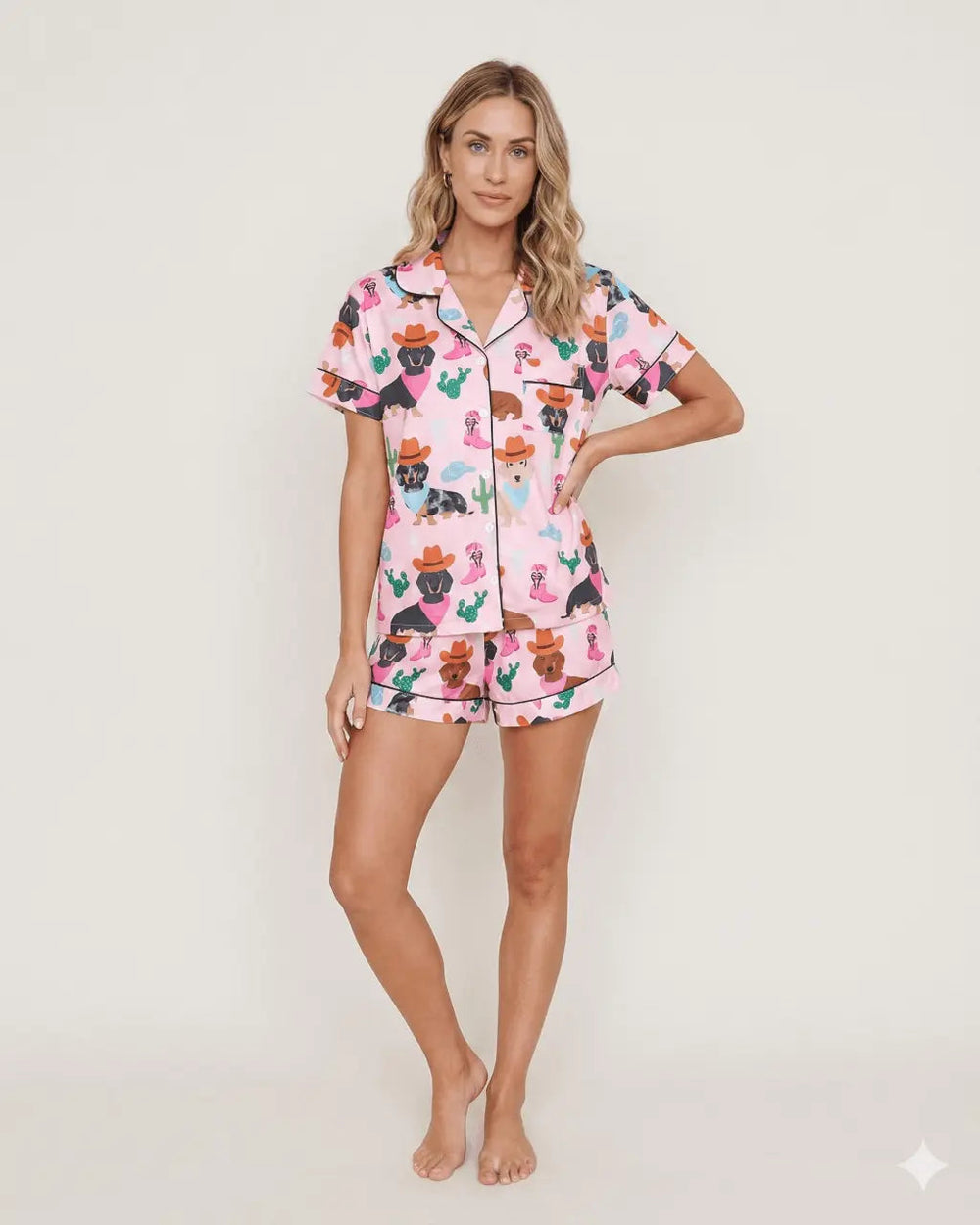 SOLACE CHICCowgirl Dachshund Dog Cactus Print Pajama Set