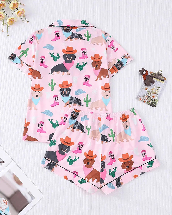 SOLACE CHICCowgirl Dachshund Dog Cactus Print Pajama Set