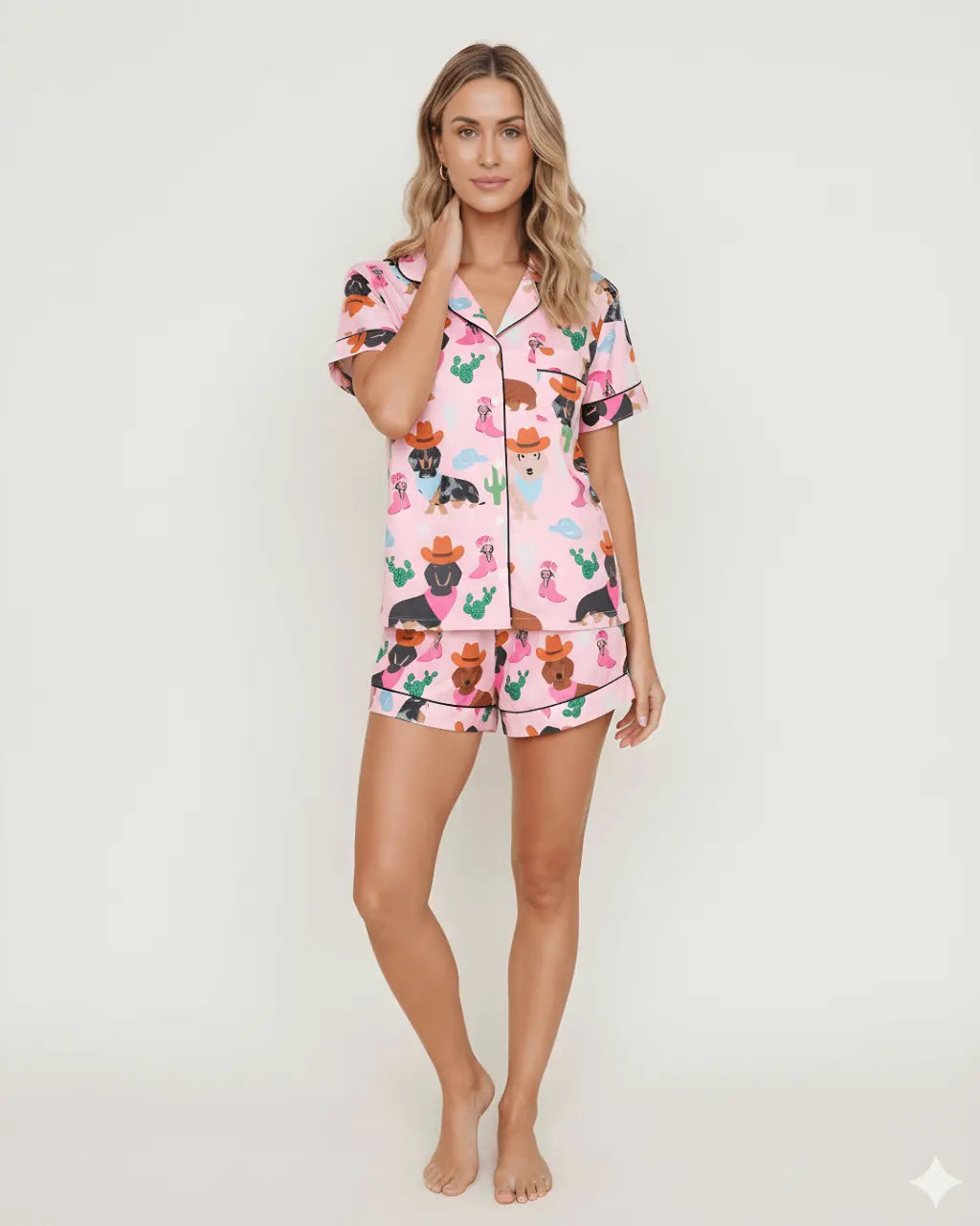 SOLACE CHICCowgirl Dachshund Dog Cactus Print Pajama Set