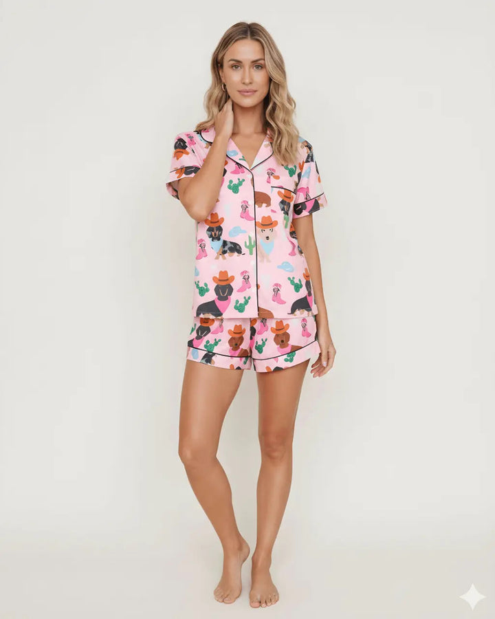 SOLACE CHICCowgirl Dachshund Dog Cactus Print Pajama Set
