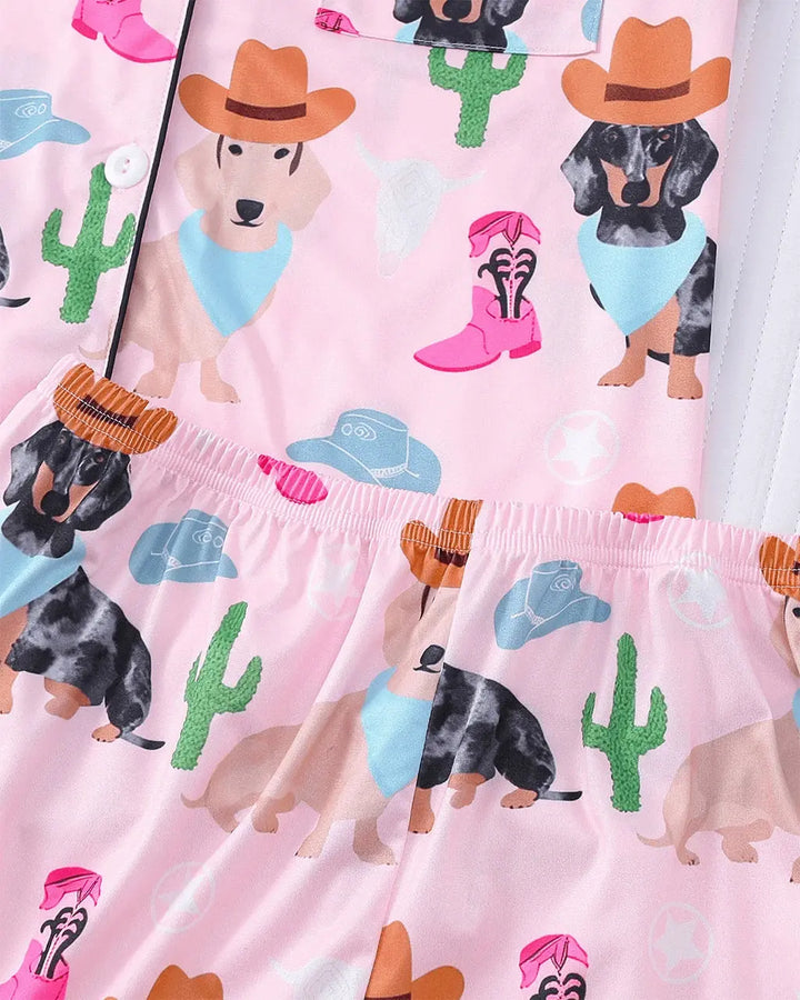 SOLACE CHICCowgirl Dachshund Dog Cactus Print Pajama Set