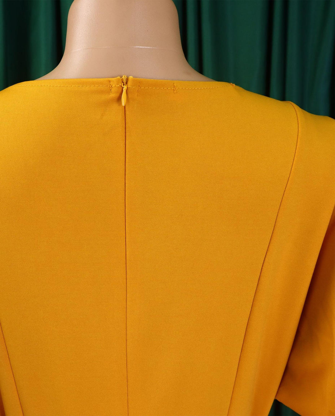 SOLACEYellow Puff Sleeve Round Neck Belted A-Line Midi Dress