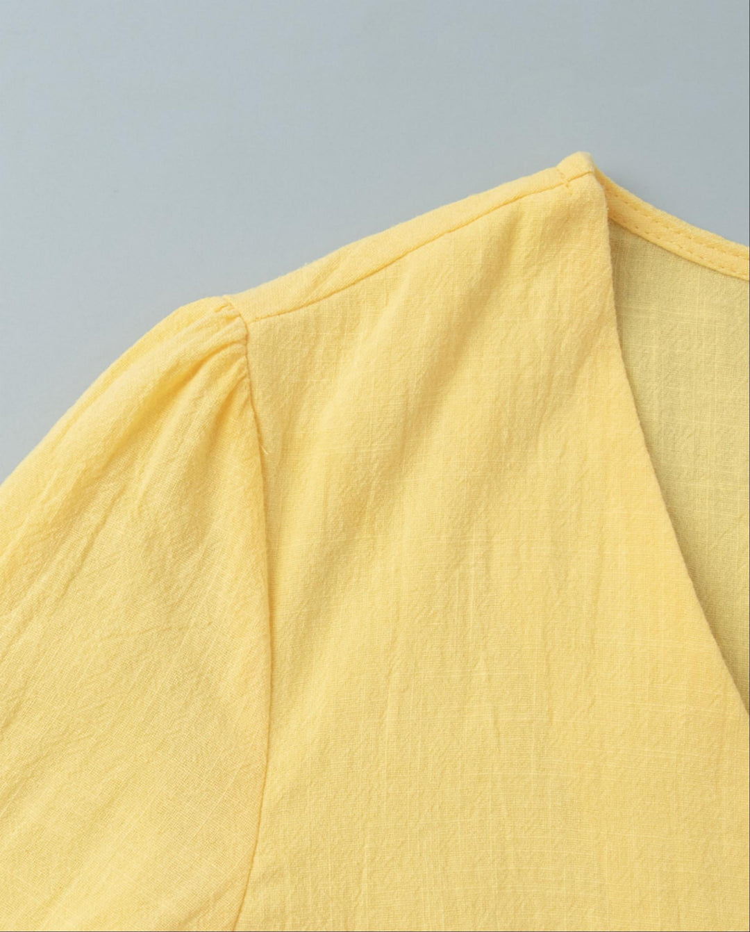 SOLACEYellow V Neck Double Front Tie Puff Sleeve Top Midi Skirt Two Piece Set