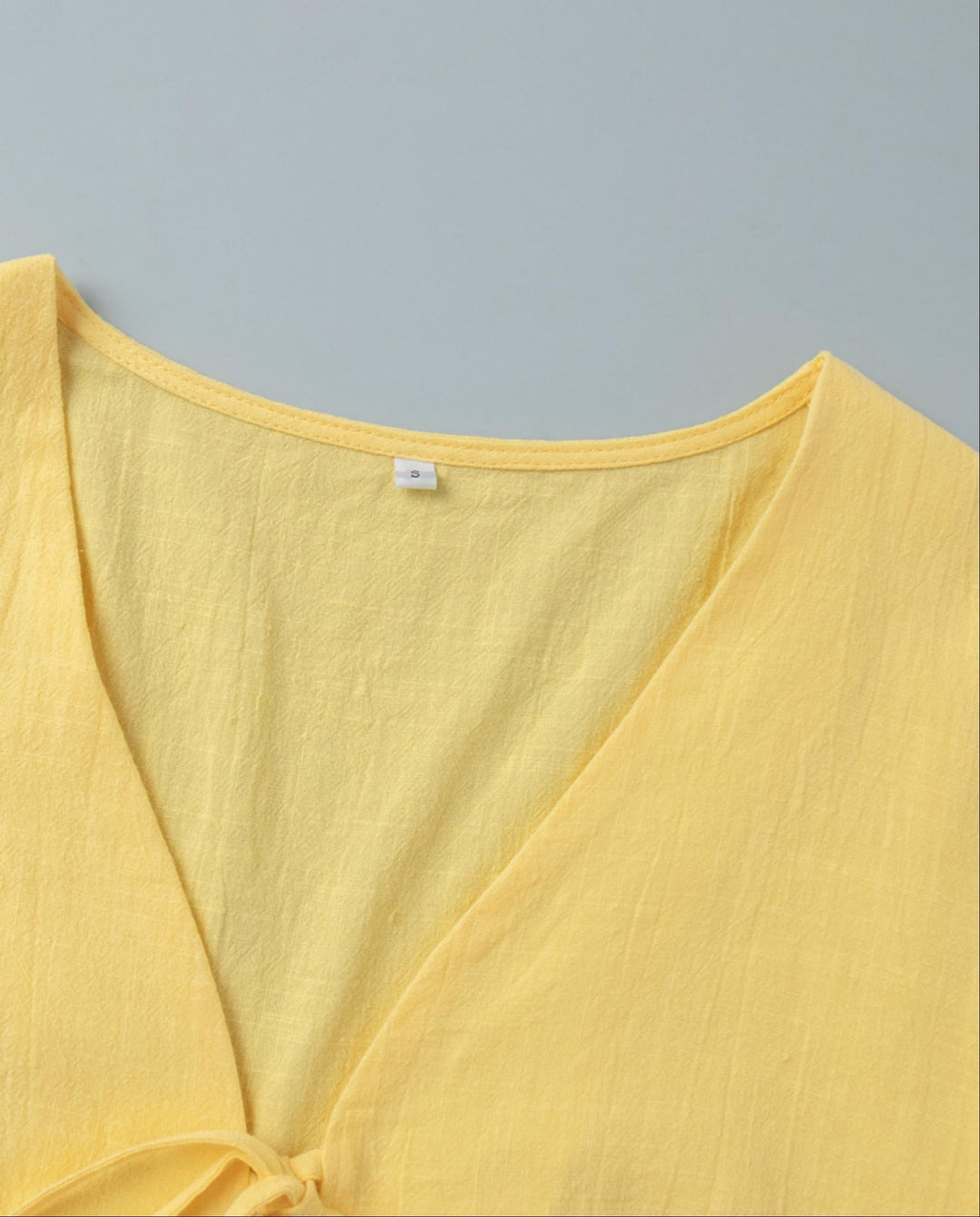 SOLACEYellow V Neck Double Front Tie Puff Sleeve Top Midi Skirt Two Piece Set