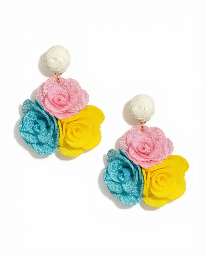 SOLACE  Multi-Color Rose Cluster Statement Drop Earrings 