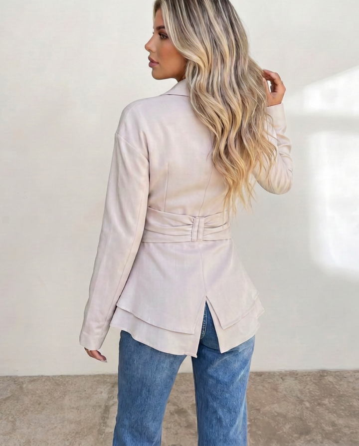 Collared Self‑Tie Waist Layered Hem Shirt