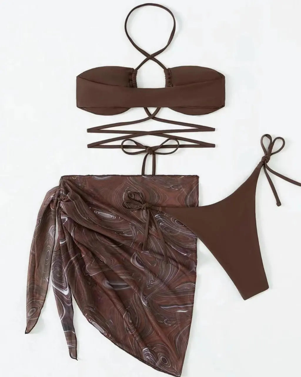 Crisscross Halter Bikini Set With Marbled Wrap Cover Up SOLACE