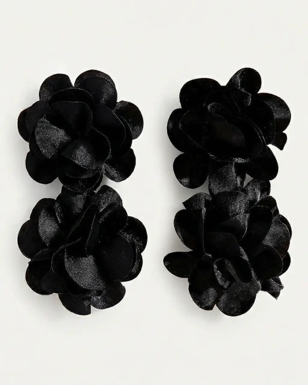 SOLACE  Black Double Layered Rose Fabric Earrings 