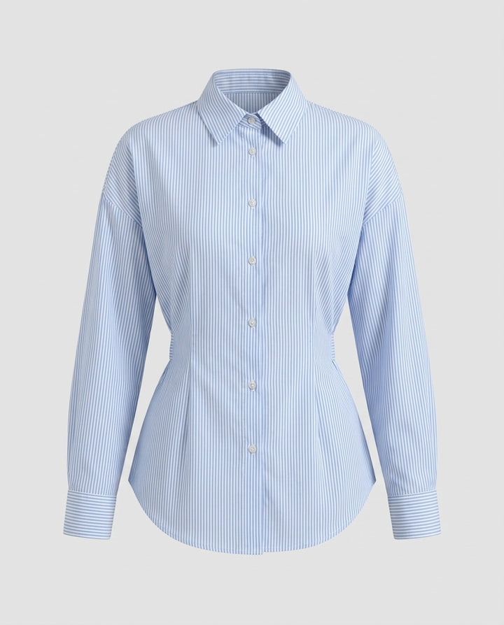 Waist Tie Striped Collared Blouse
