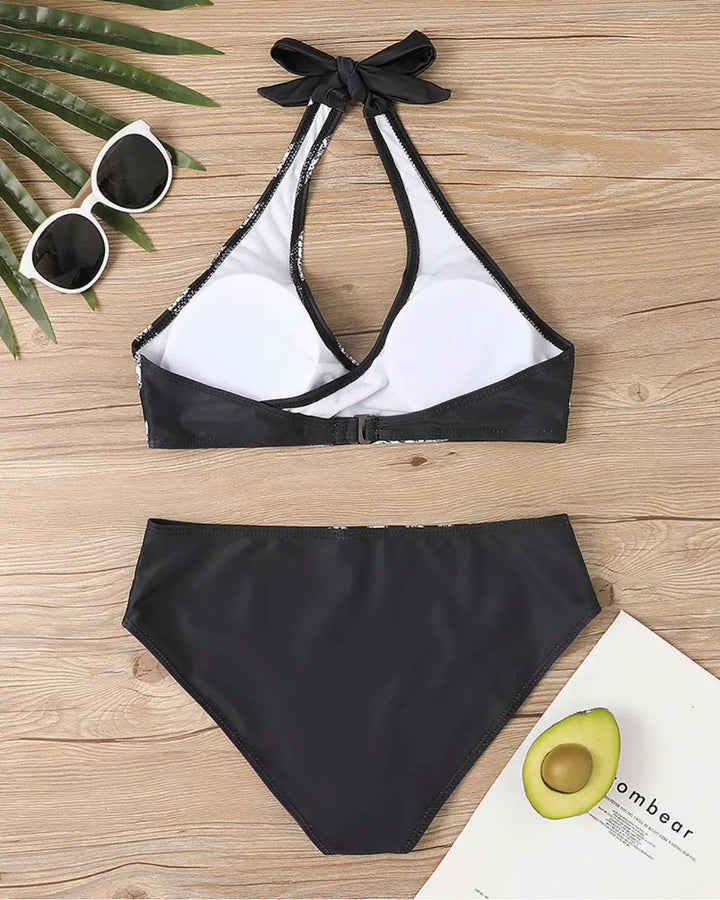 Green And Silver Glitter Stripe Wrap Bikini Set SOLACE