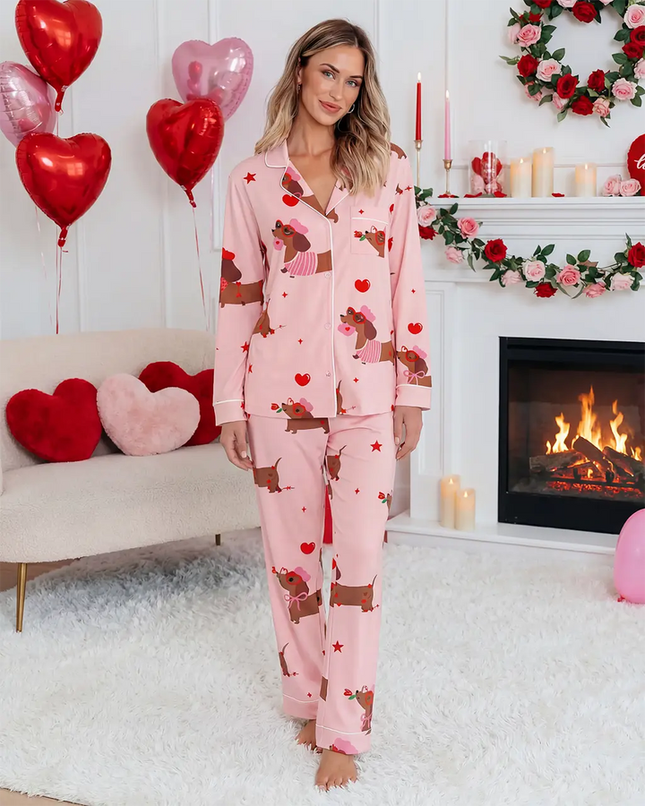 SOLACE CHICValentine Dachshund Dog Pattern Pajama Set