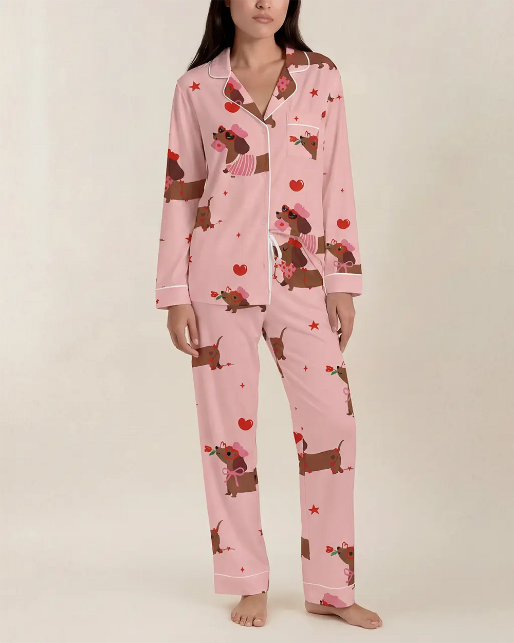 SOLACE CHICValentine Dachshund Dog Pattern Pajama Set