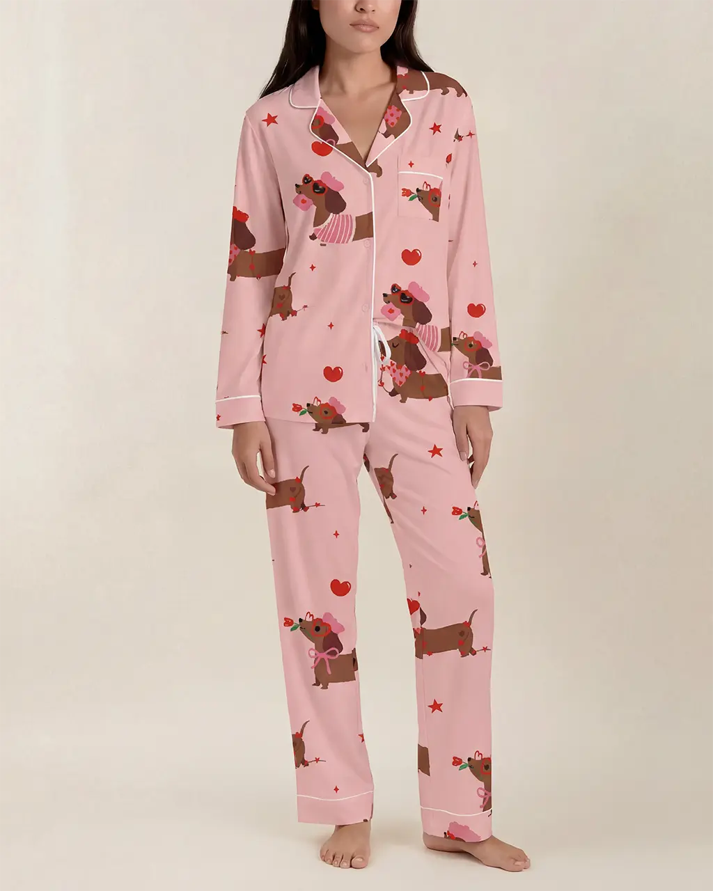 SOLACE CHICValentine Dachshund Dog Pattern Pajama Set