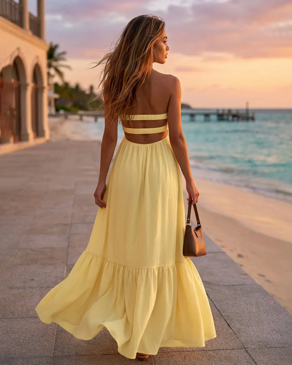 Yellow Chic Twist Front Lightweight Regular Fit Maxi Dress SOLACE