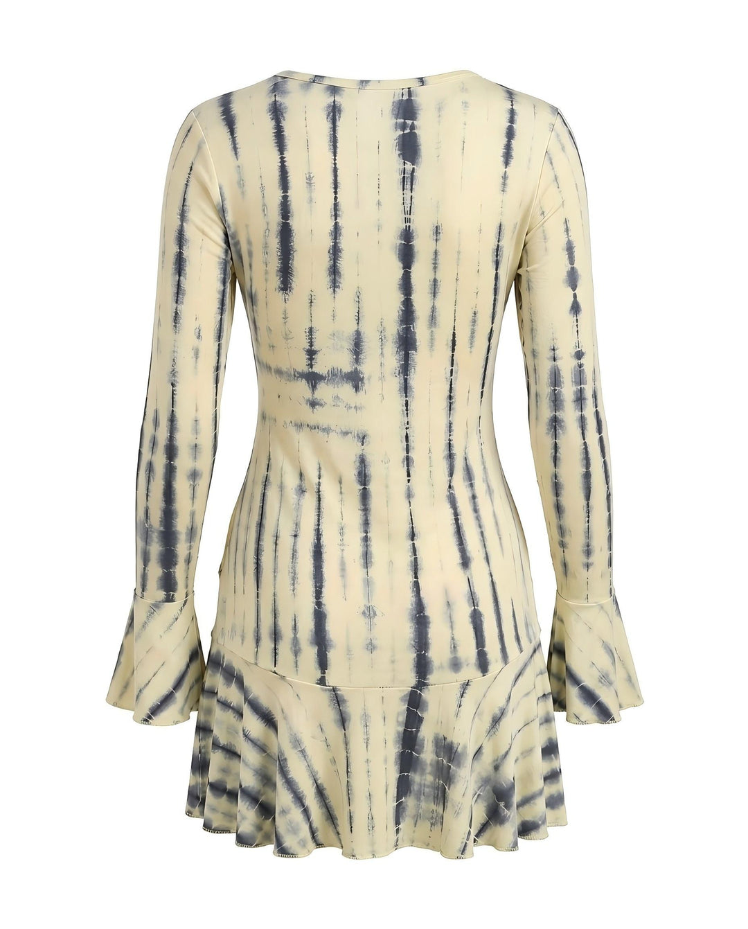 Tie-Dye Long Sleeve Flounce Cuff Ruffle Hem Mini Dress