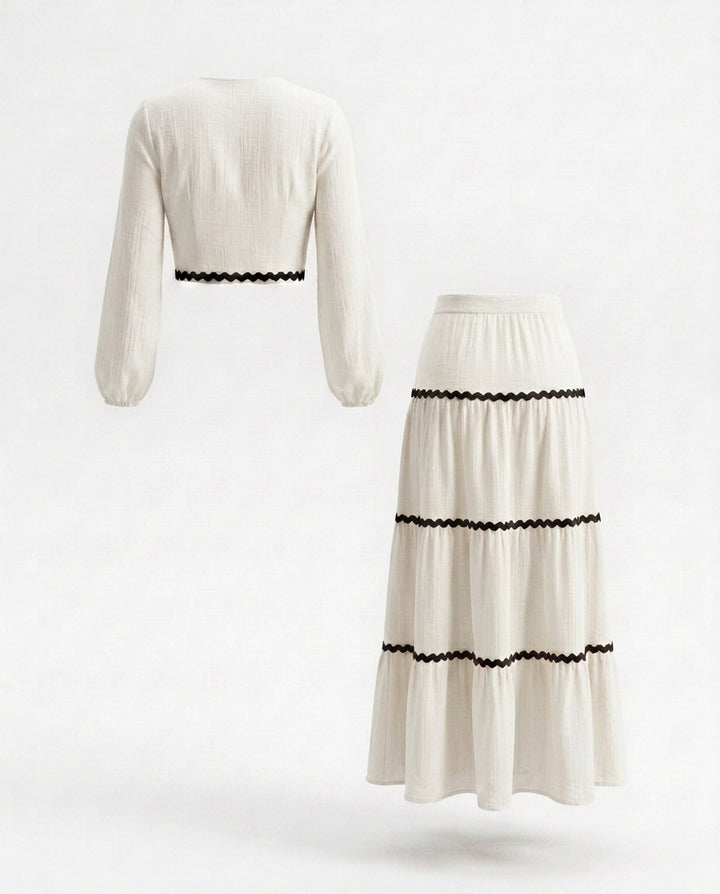 Contrast Trim Top And Maxi Skirt Two‑Piece Set