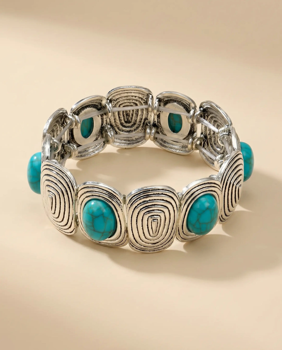 SOLACE  Silver Spiral Turquoise Cabochon Statement Bracelet 