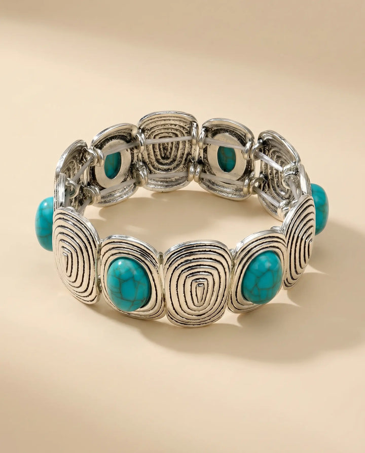 SOLACE  Silver Spiral Turquoise Cabochon Statement Bracelet 