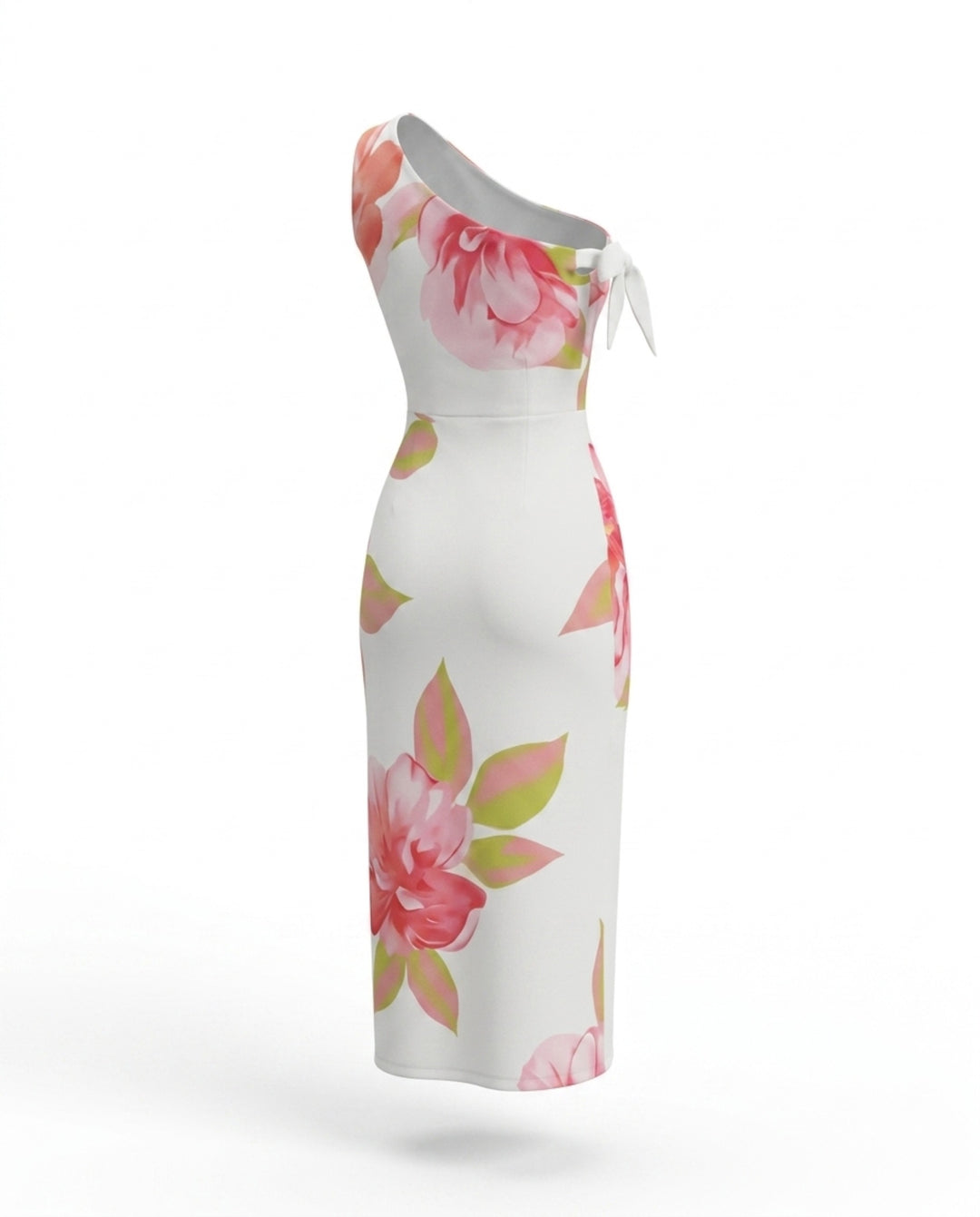 White Floral Print One-Shoulder Bodycon Maxi Dress