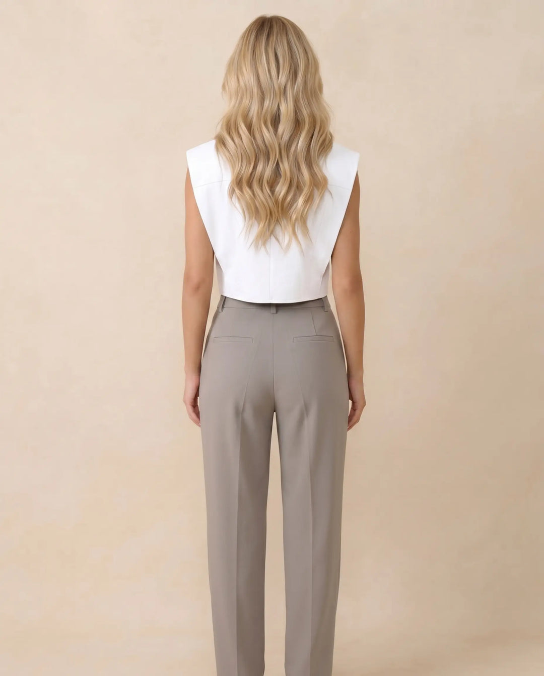 SOLACE  White Cropped Sleeveless Blouse with Statement Buttons 