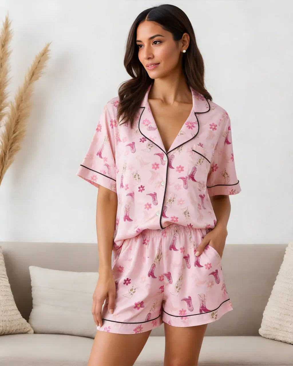 SOLACE CHICCowgirl Boot Print Pajama Set