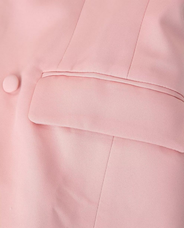 Peaked Lapel Fitted Waist Double‑Breasted Blazer