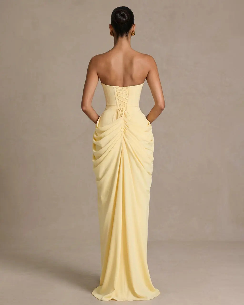 Elegant Corset Back Strapless Draped Side Slit Maxi Dress SOLACE