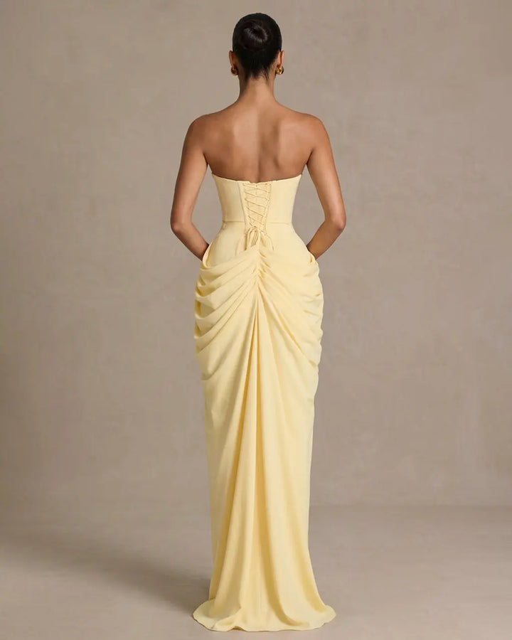 Elegant Corset Back Strapless Draped Side Slit Maxi Dress SOLACE