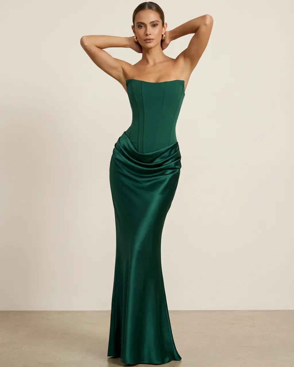 Green Strapless Corset Satin Mermaid Maxi Dress SOLACE