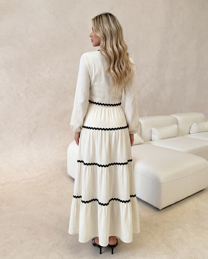 Contrast Trim Top And Maxi Skirt Two‑Piece Set