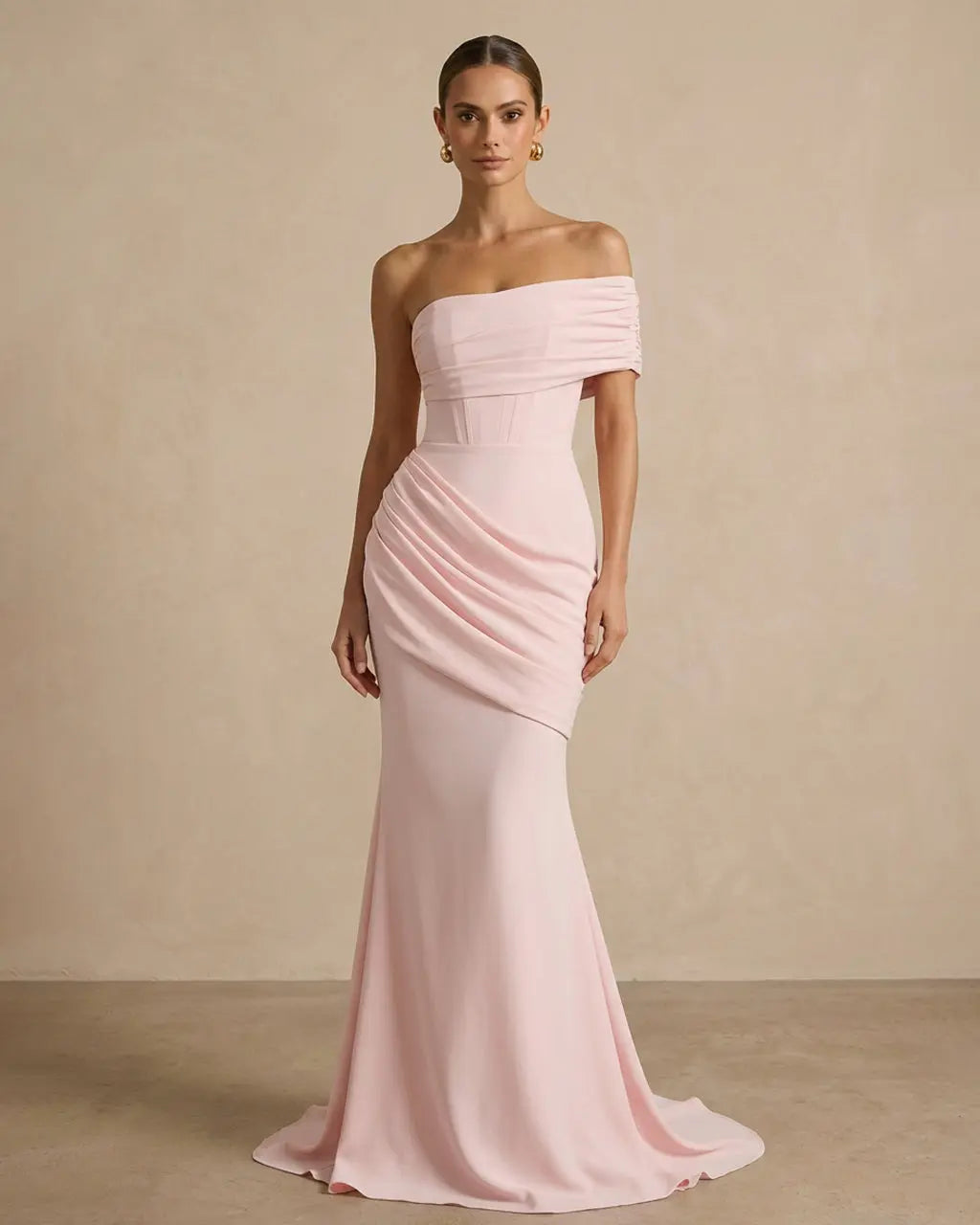 Pink Off-The-Shoulder Ruched Mermaid Maxi Dress SOLACE