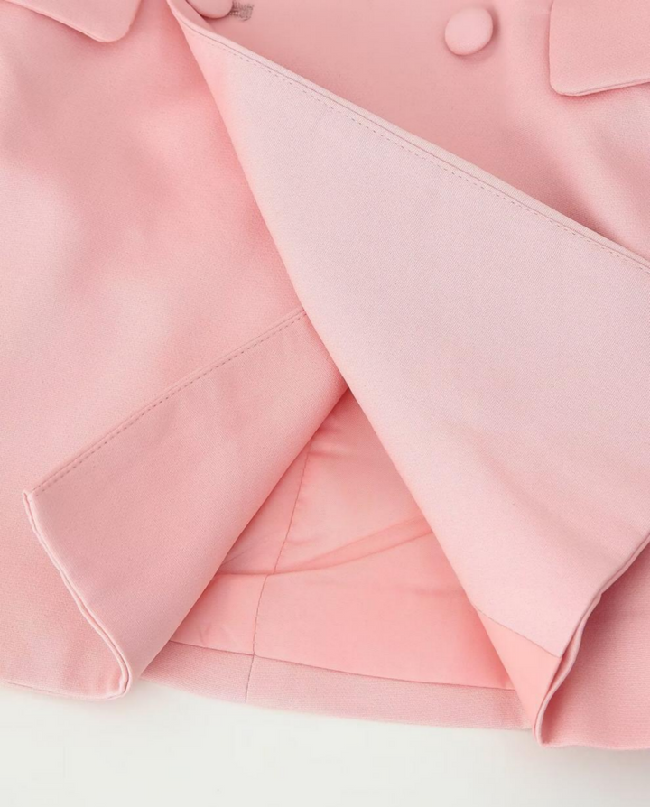Peaked Lapel Fitted Waist Double‑Breasted Blazer