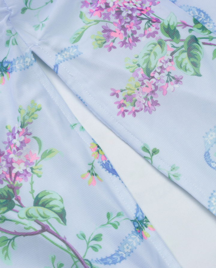 SOLACE  Light Blue Floral Print Ruched Maxi Dress 