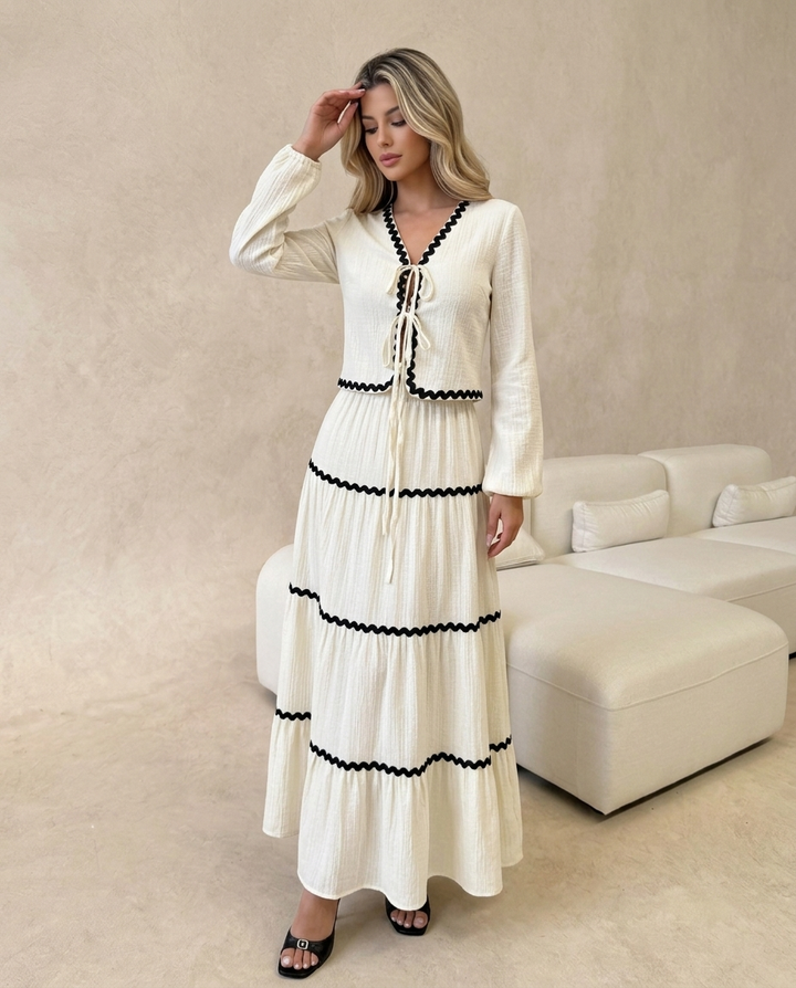 Contrast Trim Top And Maxi Skirt Two‑Piece Set