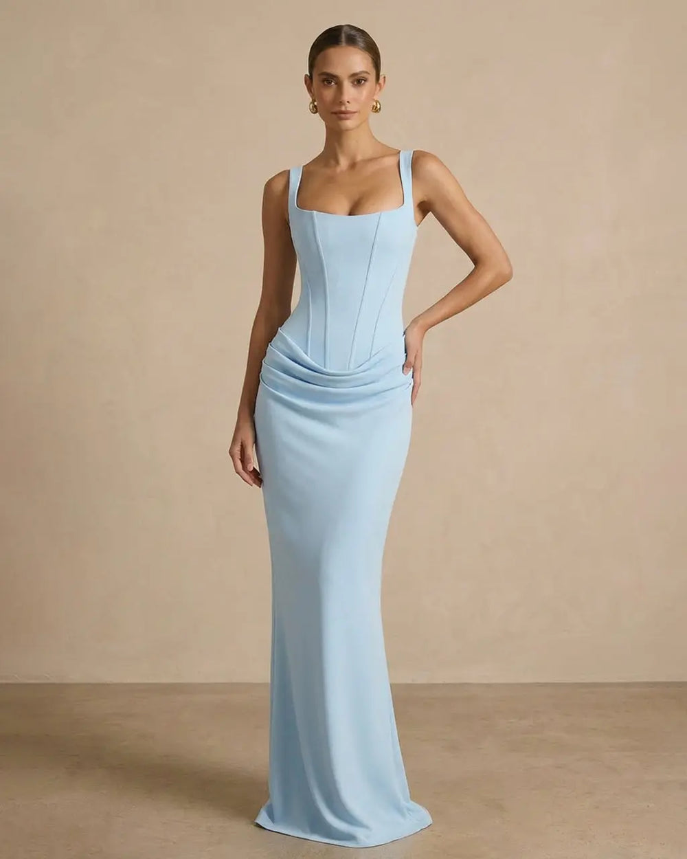 Square Neck Corset Ruched Mermaid Maxi Dress SOLACE