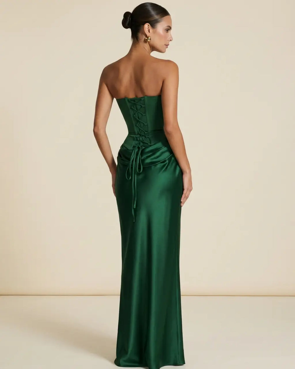 Green Strapless Corset Satin Mermaid Maxi Dress SOLACE