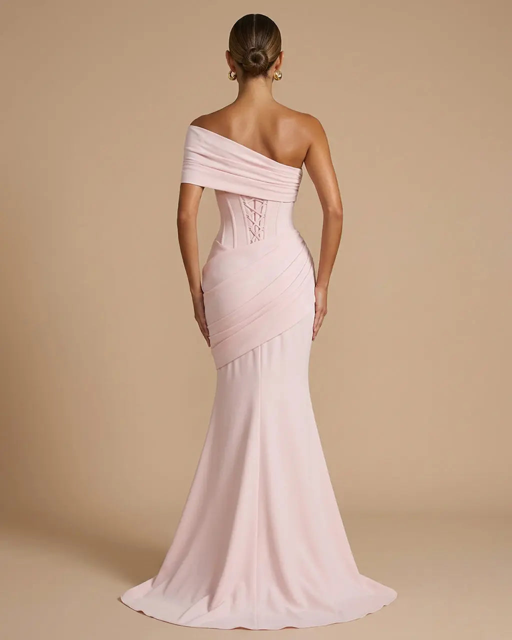 Pink Off-The-Shoulder Ruched Mermaid Maxi Dress SOLACE