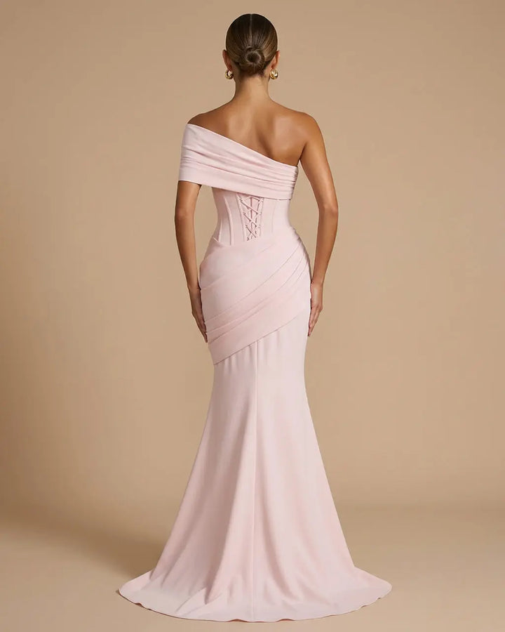 Pink Off-The-Shoulder Ruched Mermaid Maxi Dress SOLACE