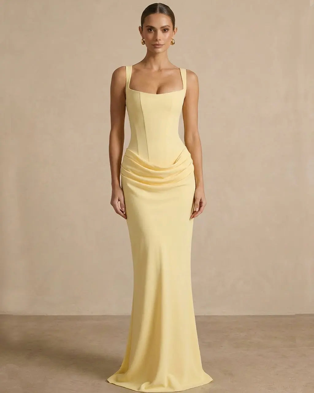 Square Neck Corset Ruched Mermaid Maxi Dress SOLACE
