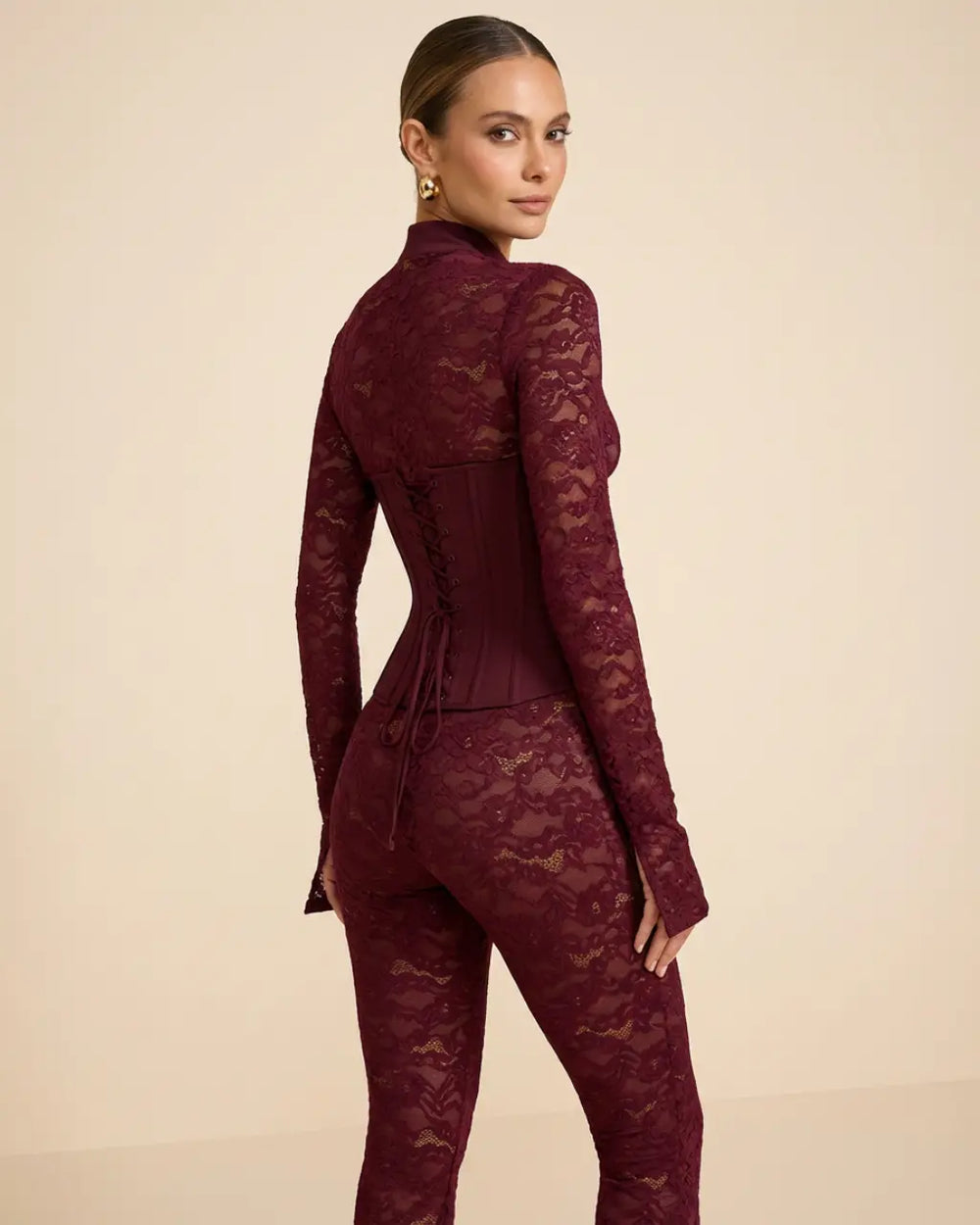 Lace Mandarin Collar Keyhole Corset Waist Jumpsuit SOLACE