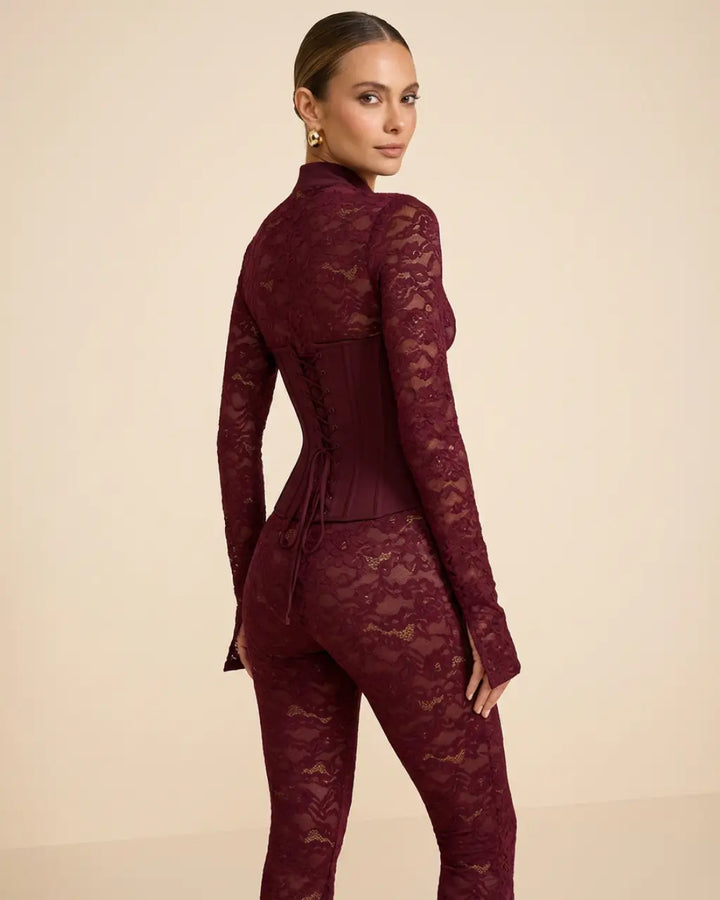 Lace Mandarin Collar Keyhole Corset Waist Jumpsuit SOLACE