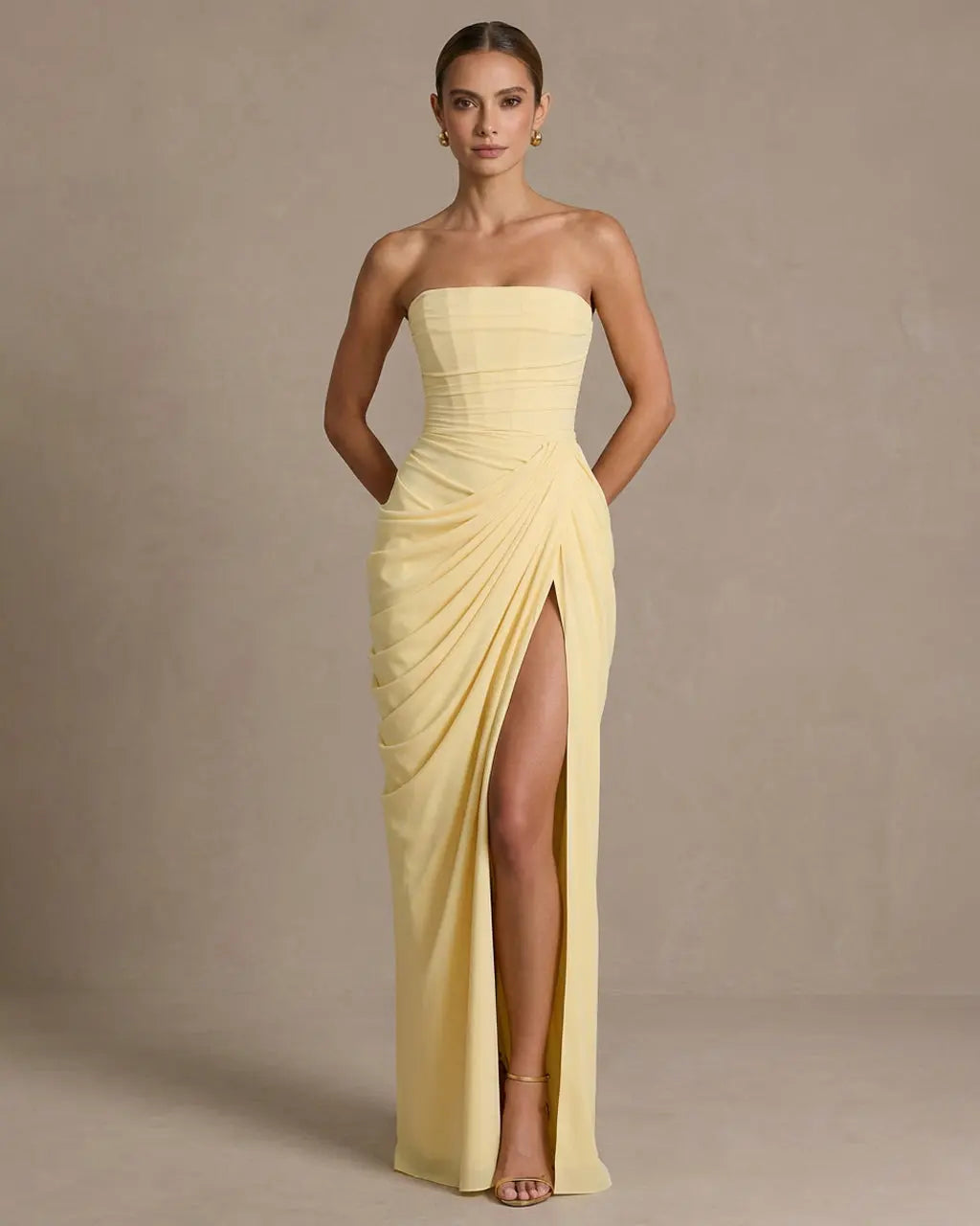 Elegant Corset Back Strapless Draped Side Slit Maxi Dress SOLACE