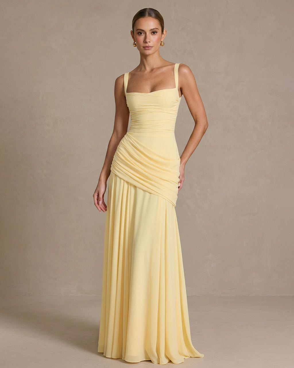 Elegant Square Neck Corset Back Lace Up Maxi Dress