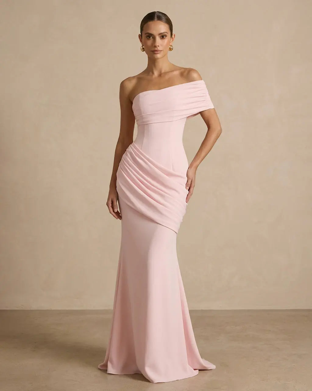 Pink Off-The-Shoulder Ruched Mermaid Maxi Dress SOLACE